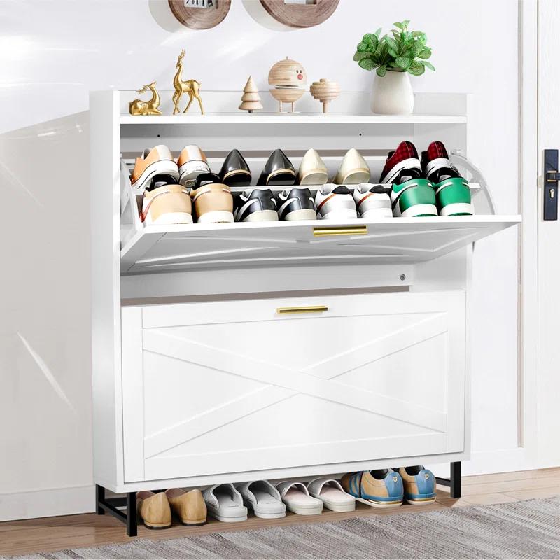 Gracie Oaks Shoe Cabinet With 2 Flip Drawers, Narrow Shoe Cabinet Hidden Shoe Rack Freestanding Shoe Cabinet Organizer For Entryway, Hallway