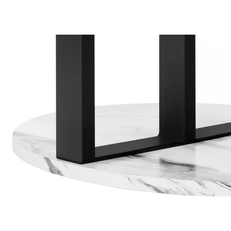 17 Stories Accent Table, Side, Round, End, Nightstand, Lamp, Living Room, Bedroom, White Marble Look Laminate, Black Metal, Contemporary, Modern
