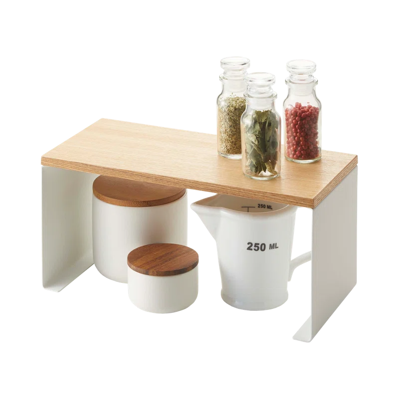 Tosca Yamazaki Home Wood-Top Stackable Kitchen Rack, Modern Counter Shelf Organizer