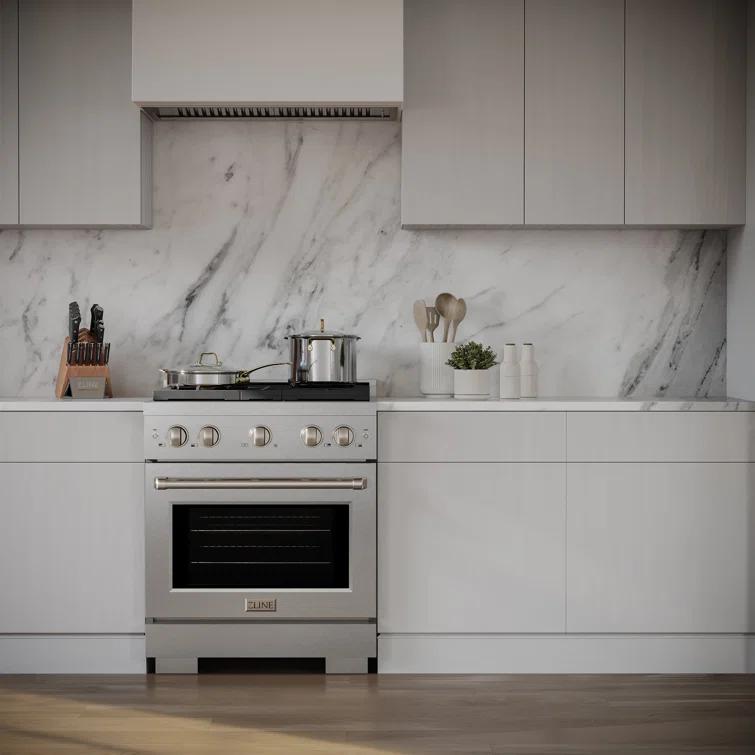 ZLINE Satin ZLINE 30 in. Paramount Gas Range w/ 4 Burners & Convection Oven w/ Door SGRS-30