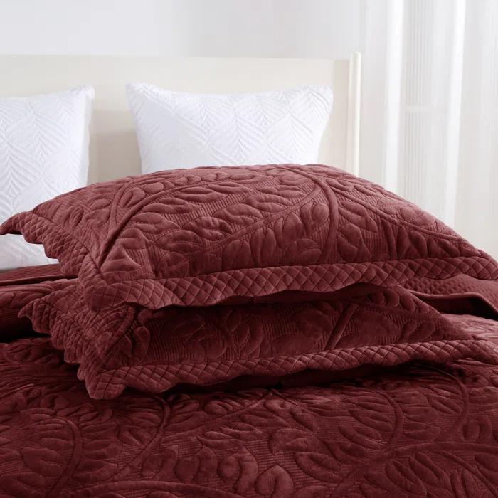 MarCielo Marcielo Oversized Embroidered Velvet Quilt Set With 2 Pillow Shams