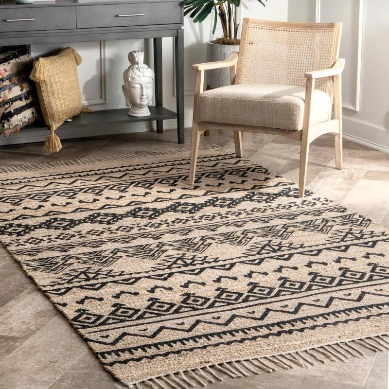 Louie Southwestern Handmade Flatweave Jute Light Beige/Black Area Rug