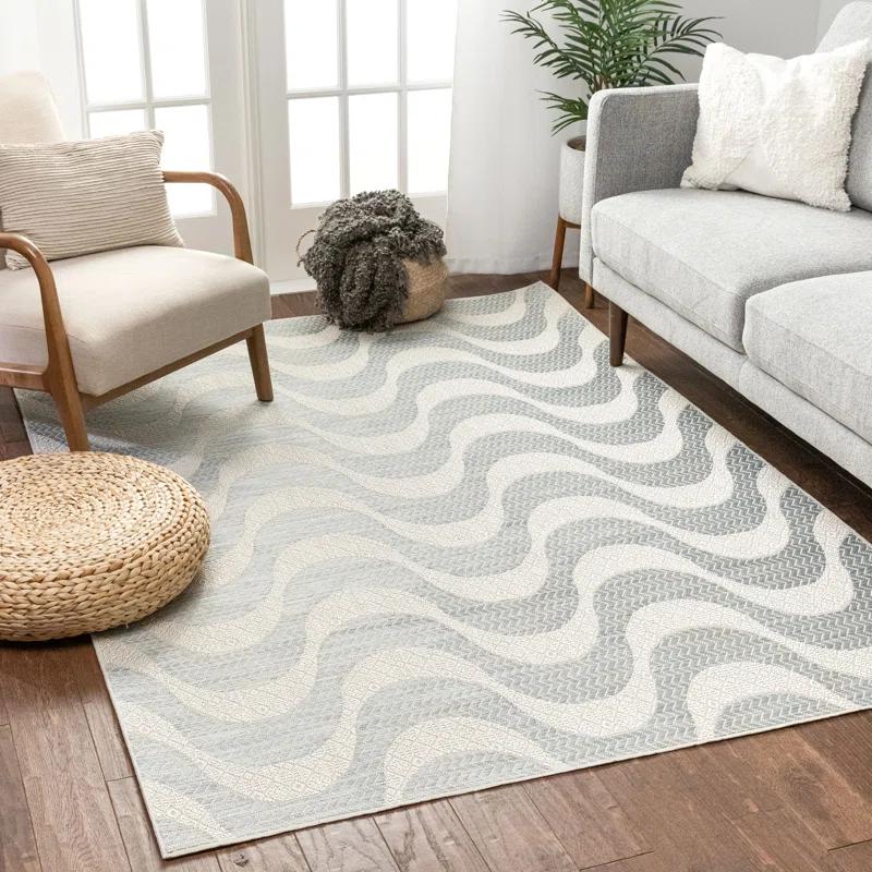 Ebern Designs Dickenson Mamba Geometric Grey Indoor/Outdoor Hi-Lo Area Rug