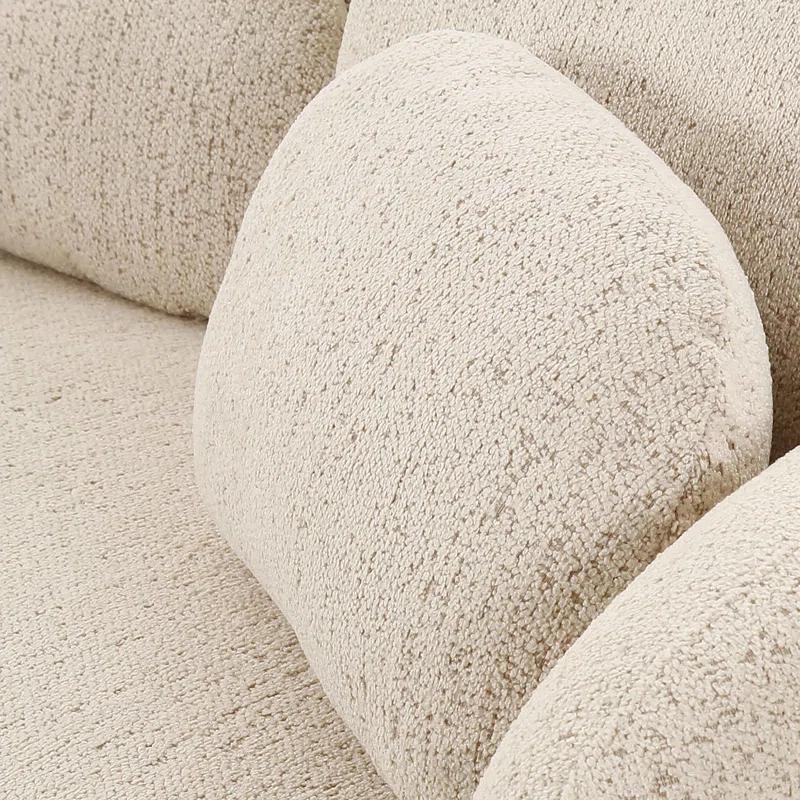 Cream Boucle Fabric Sofa with Accent Pillows