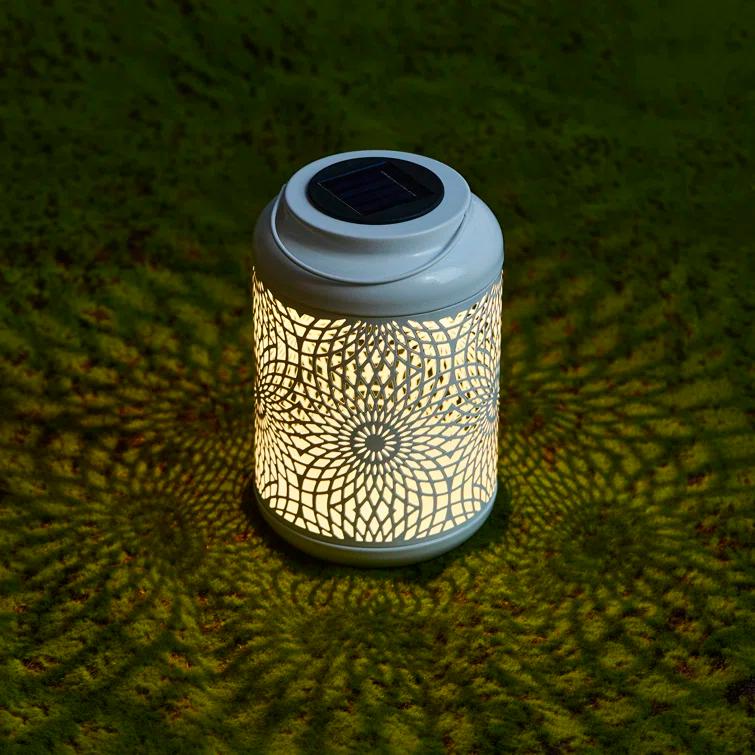 Winston Porter 8.75"H Metal Cutout Solar Powered Outdoor Hanging Lantern