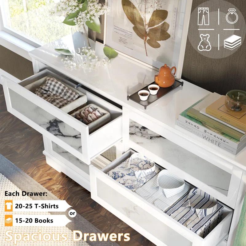 Alarriah 54" Natural Marble Highgloss 6 Drawer Dresser