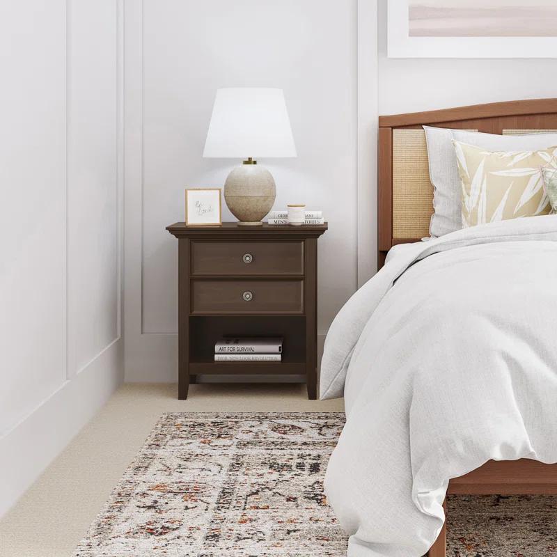 Simpli Home Amherst 24"W 2-Drawer Solid Wood Nightstand with Open Shelf