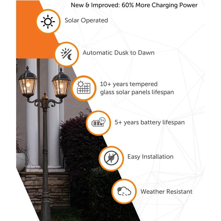 Gama Sonic Royal Brown 2-Light 89" H 300 Lumen Solar Powered Lamp Post (Full)