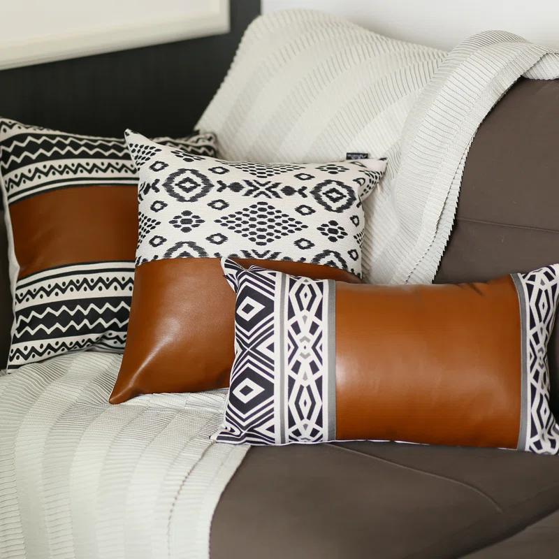 HomeRoots Geometric Faux Leather Pillow Cover