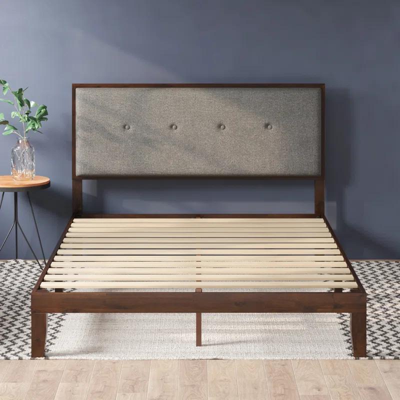 Zinus Moiz 42 inch Wood Platform Bed Frame with Adjustable Upholstered Headboard