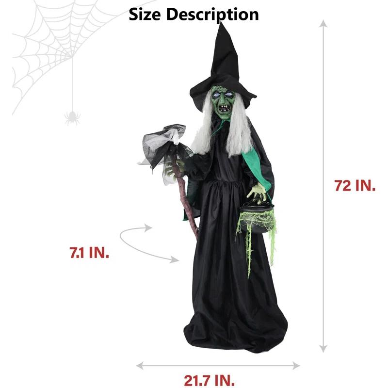 Haunted Hill Farm Lifesize Witch Prop with Lights and Sound, Indoor/Covered Outdoor Halloween Decoration