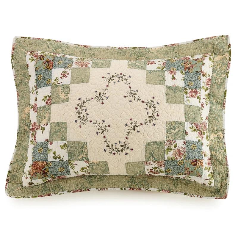 Olivia Floral Embroidered Patchwork 3-Piece Quilt Set