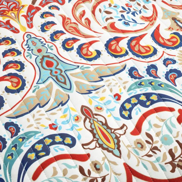 Lush Decor Boho Chic Reversible Oversized Cotton Quilt Seafoam/Red 3Pc Set Full/Queen