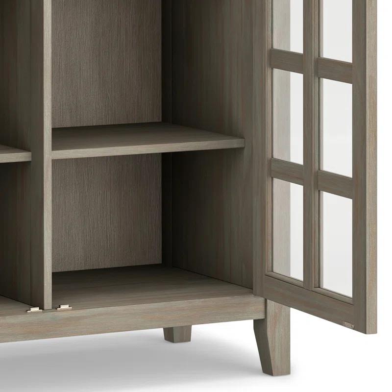 Simpli Home Artisan 38"W Solid Wood 4-Shelf Medium Storage Cabinet with Glass Doors and Adjustable Shelves