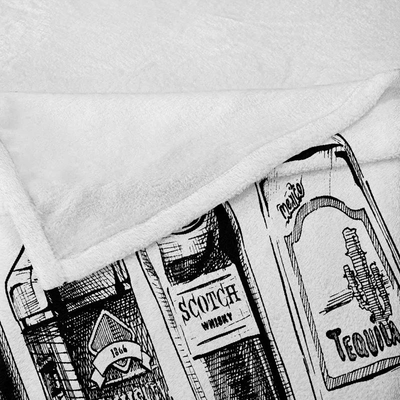 Ambesonne Ambesonne Alcohol Fleece Throw Blanket Ink Drawing Beverages Black and White