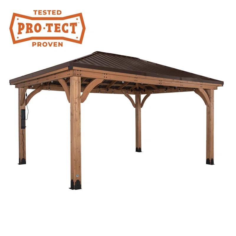 Backyard Discovery Backyard Discovery Barrington 16' x 12' Cedar Wood Outdoor Patio Gazebo with Hardtop Galvanized Steel Hip Roof and PowerPort