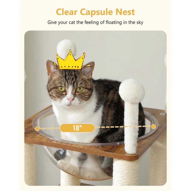 Ivy Bronx Modern Cat Tree Cat Tower With 2-Floor Condo, Scratching Posts, Capsule Nest & Dangling Balls