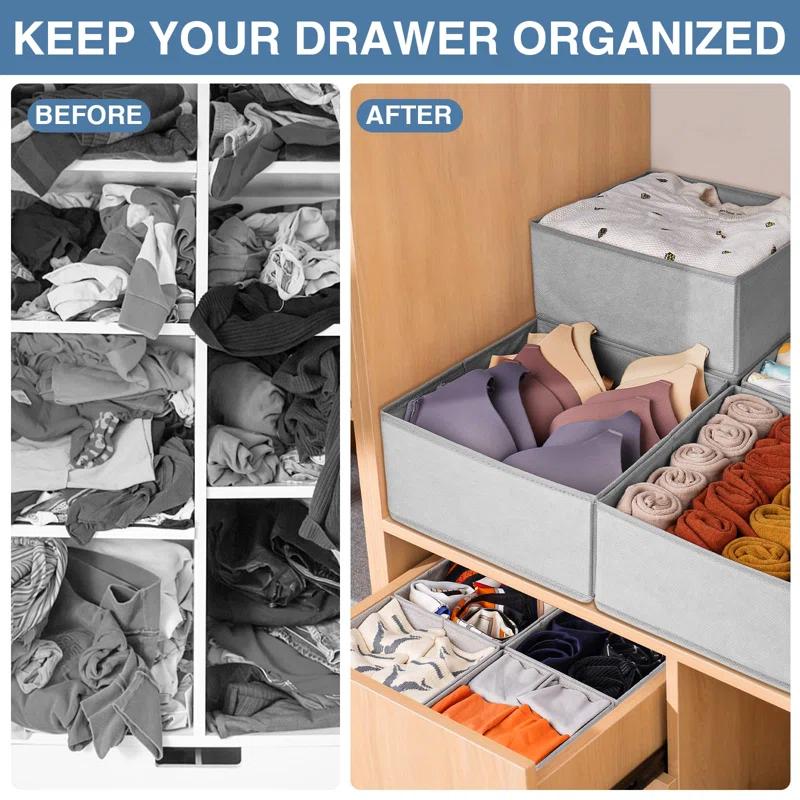 Corrigan Studio® Drawer Organizer For Clothing, 12 Pack Sock Underwear Drawer Organizer Bins, Foldable Fabric Closet Organizers And Storage, Dresser Drawer Dividers For Baby Clothes, Bra, Scarves, Belt, Tie