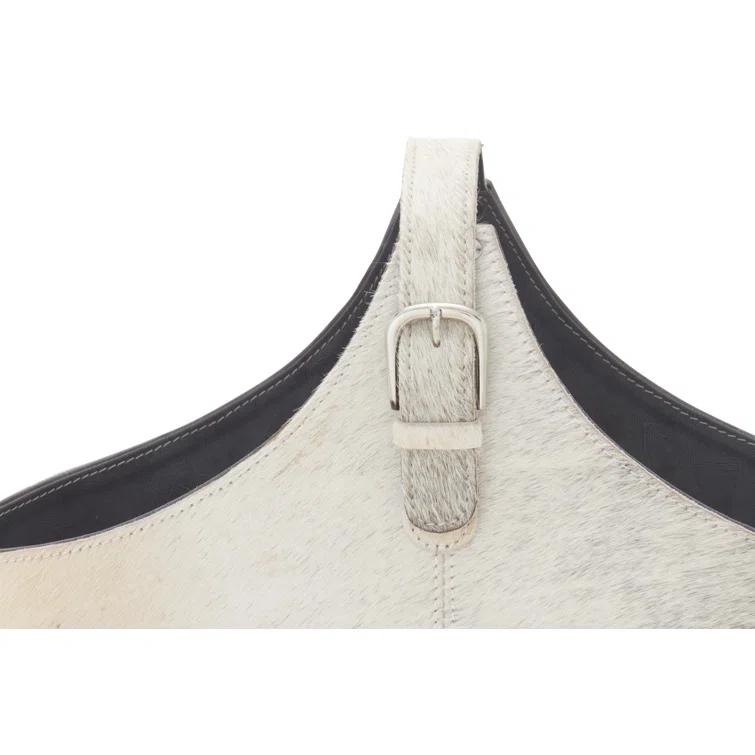 Millwood Pines Sandie Leather Handmade Wood Decorative Magazine Holder with Detail Stitching and Curved Buckle Handles