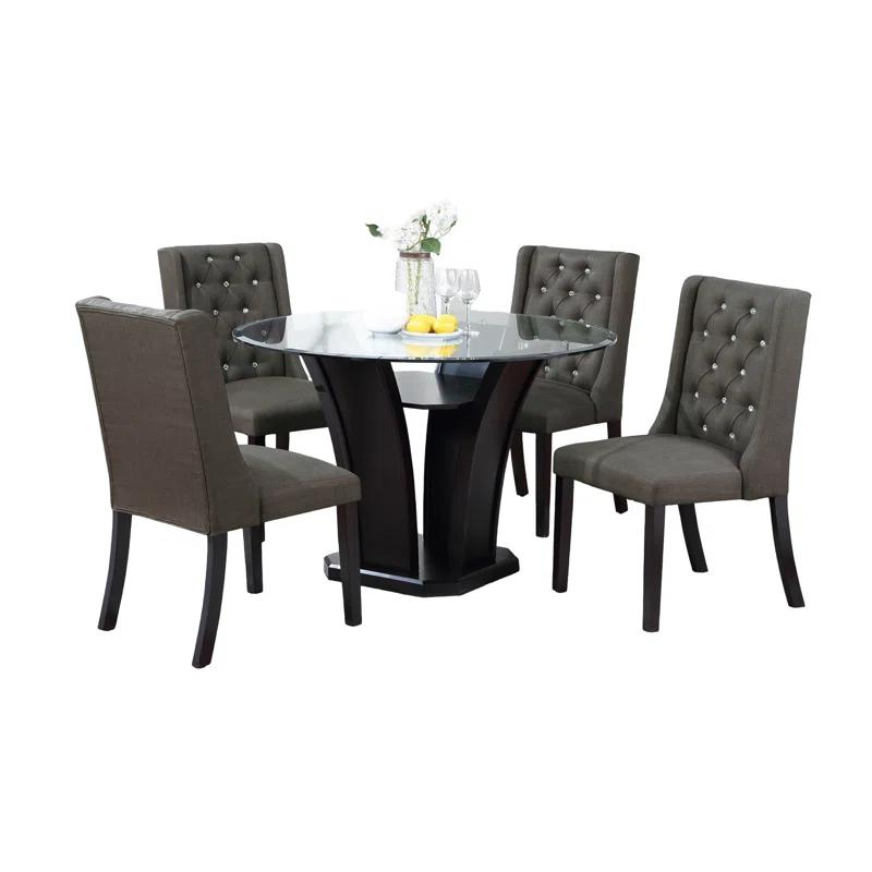 Bloomsbury Market Darin Modern Fabric / Polyfiber Ash Tufted Set Of 2 Chairs Dining Seat Chair Rubber Wood MDF Kitchen Dining Room Wingback Design