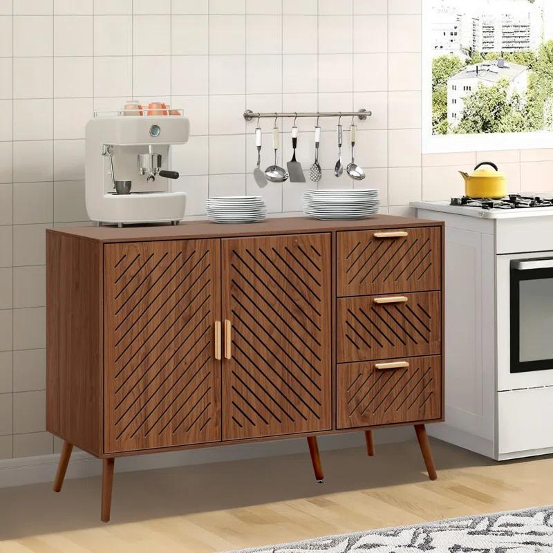 George Oliver Storage Cabinet With 3 Drawers & Double Doors, Kitchen Buffet Sideboard Cabinet,Wood Storage Organizer For Kitchen, Living Room, Dining Room, Brown & Reviews | Wayfair