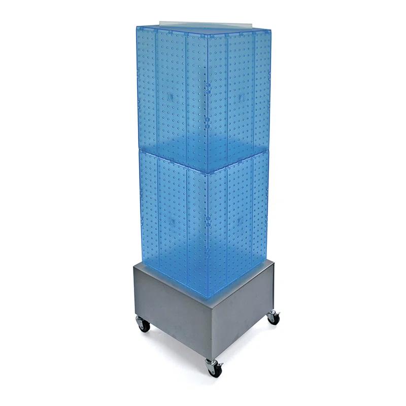 Azar Displays 701415-BLU Four-Sided Pegboard Tower Floor Display on Metal Wheeled Base. Spinner Rack Stand. Panel Size: 14"W x 40"H