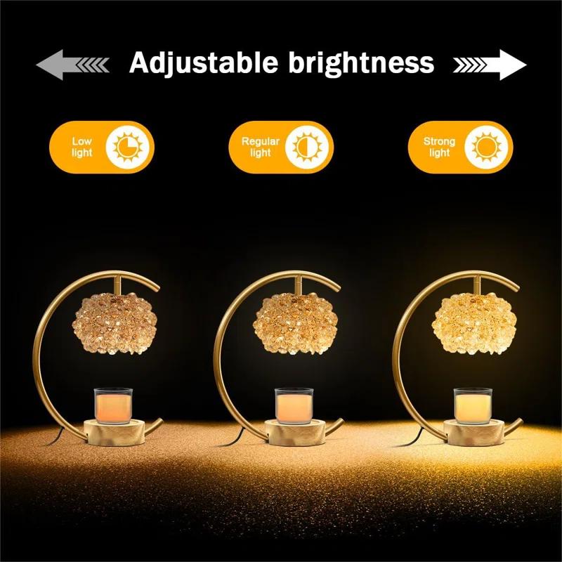 Rosdorf Park Gold Candle Warmer Lamp For Jar Candles With Adjustable Brightness&Timer,Handcrafted Crystal&Wooden Base,Candle Lamp Luxurious Design+2Bulbs,Home Decoration Electric Candle Lamp(C-Shaped)