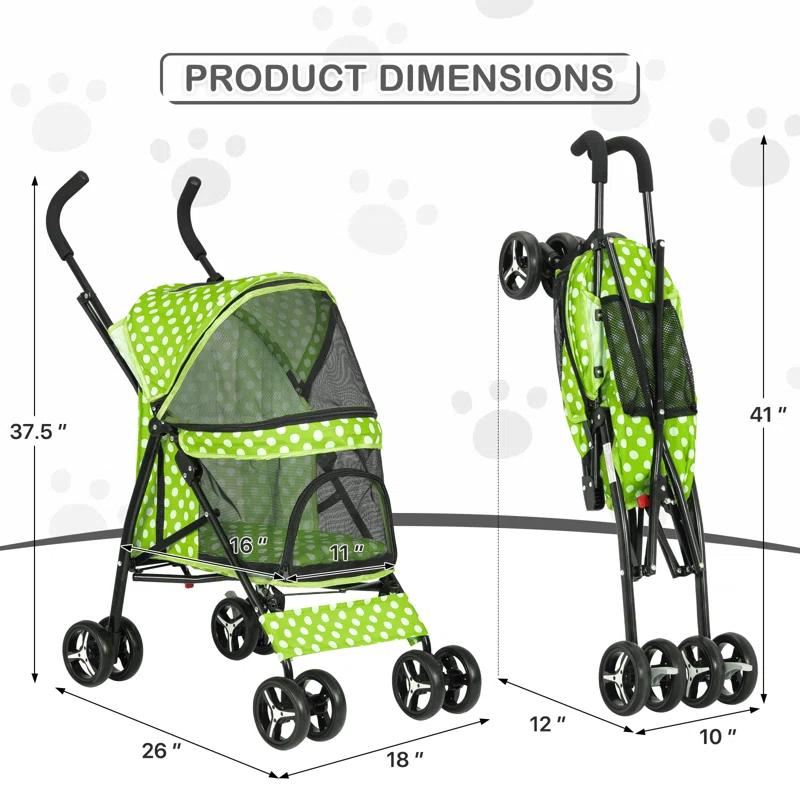 Magshion Pet Stoller Dog Cat Stoller Comfortable Lightweight Stroller With Adjustable Canopy