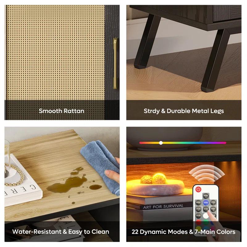 Bay Isle Home™ Alwies 80 inch TV Stand for TVs up to 85", Combinable Entertainment Center with LED Light and Adjustable Shelves, 4-1 Rattan TV console