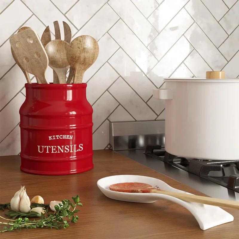Anadea Ceramic Farmhouse Utensil Holder for Kitchen Counter, Large Rustic Utensil Crock