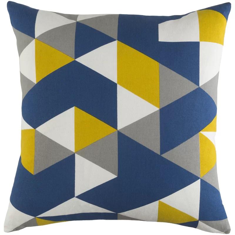 Trudy Geometric Blue and Yellow Cotton Throw Pillow Set