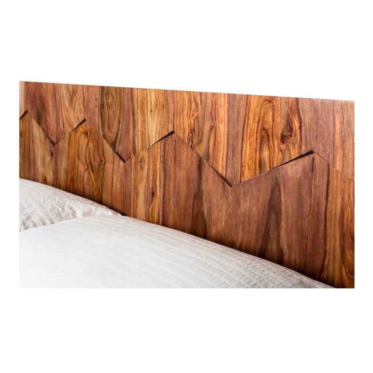 Deluxe Mid-Century Modern Sheesham Wood Queen Platform Bed with Storage