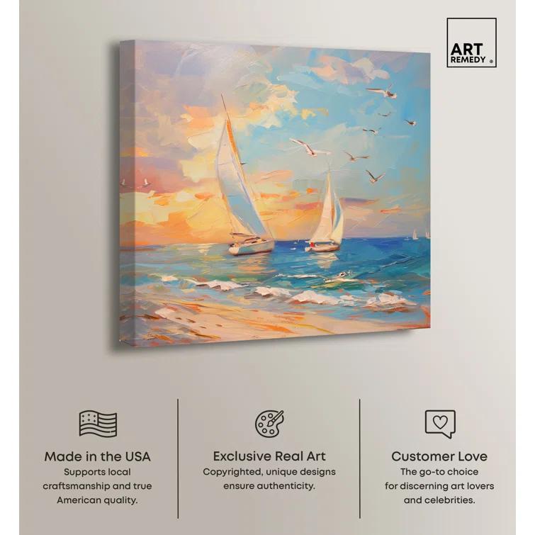 Art Remedy Art Remedy Sailboats In The Sunset Framed Sailing 1 Piece Canvas Wall Art 56057