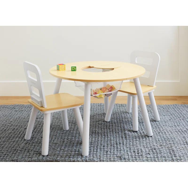 KidKraft Kids' Wooden Round Storage Table & 2 Chair Set - Natural & White