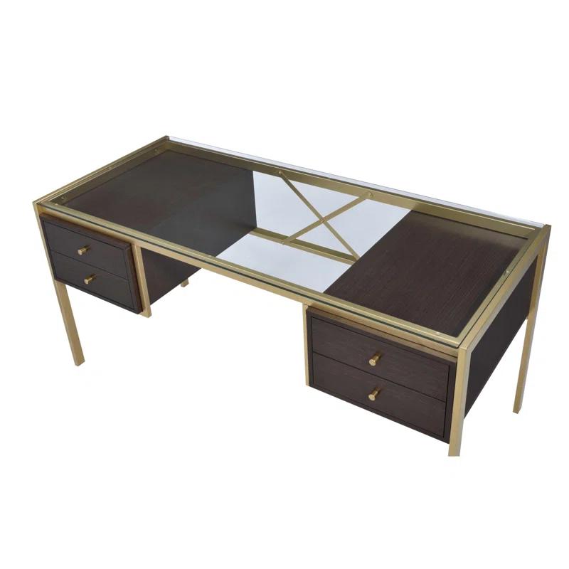Everly Quinn Solid Wood Top Metal Base Writing Desk