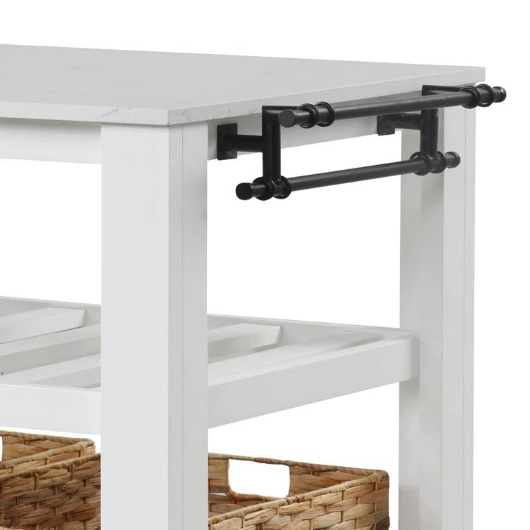 Birch Lane™ Argens Transitional Rectangular Kitchen Island with Natural Marble Top in White