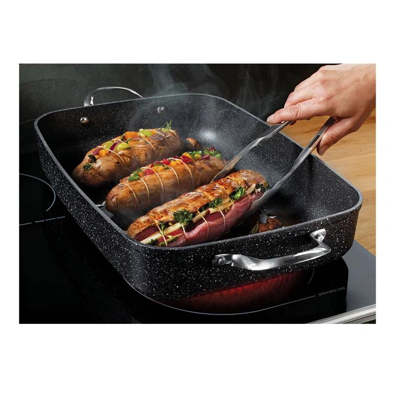 Black Non-Stick Aluminum Roasting Pan with Rack and Handles