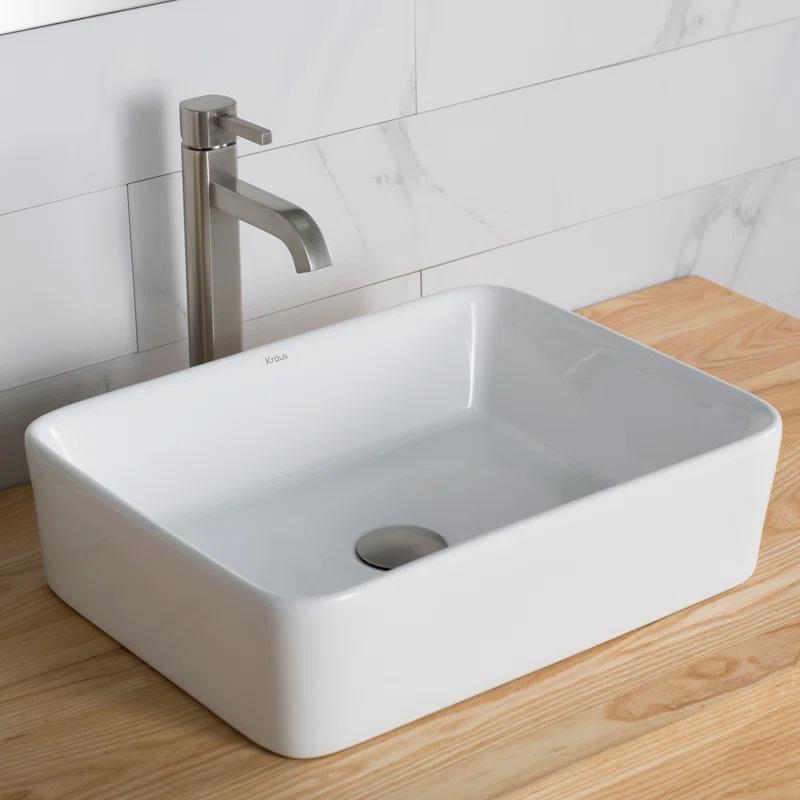 Ceramic Ceramic Rectangular Vessel Bathroom Sink