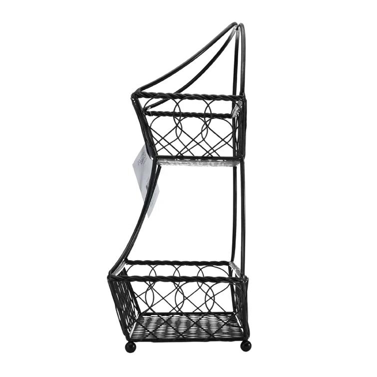 Gourmet Basics by Mikasa Gourmet Basics by Mikasa Loop and Lattice 2-Tier Flatback Metal Fruit Basket, Antique Black