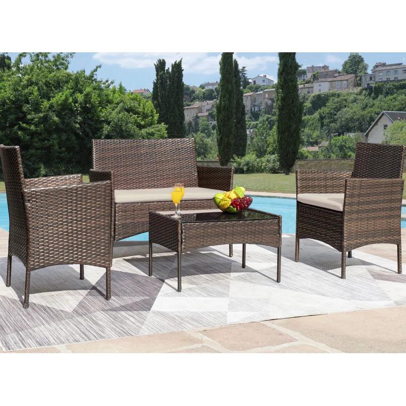 Donn 4 Piece Rattan Sofa Seating Group with Cushions