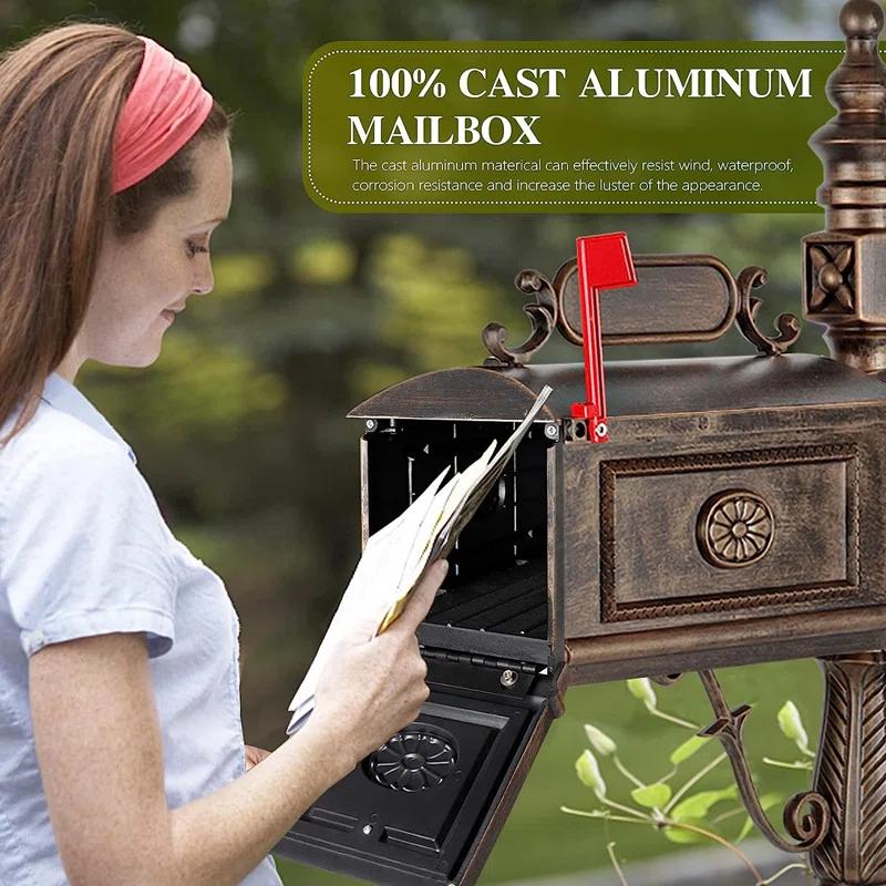 Polar Aurora Cast Aluminum Mailbox With Post Barcelona Decorative Modern Mail Box For Outside