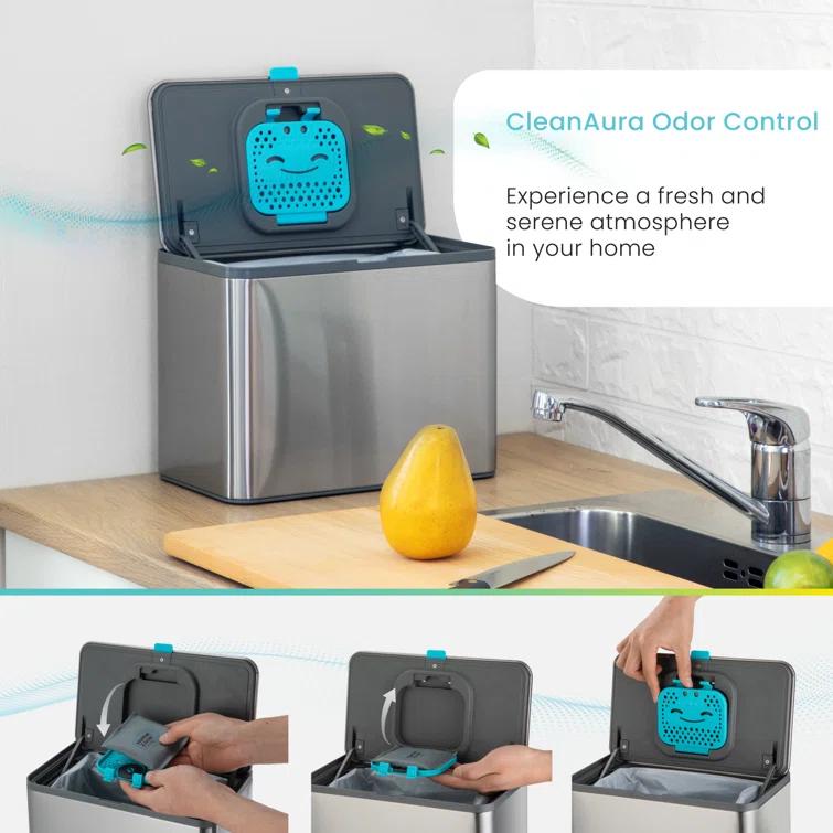 Home Zone Living Home Zone Living 5 Liter Kitchen Compost Caddy, Detachable And Countertop Bin Trash Can, With Cleanaura Odor Control, Stainless Steel, Silver