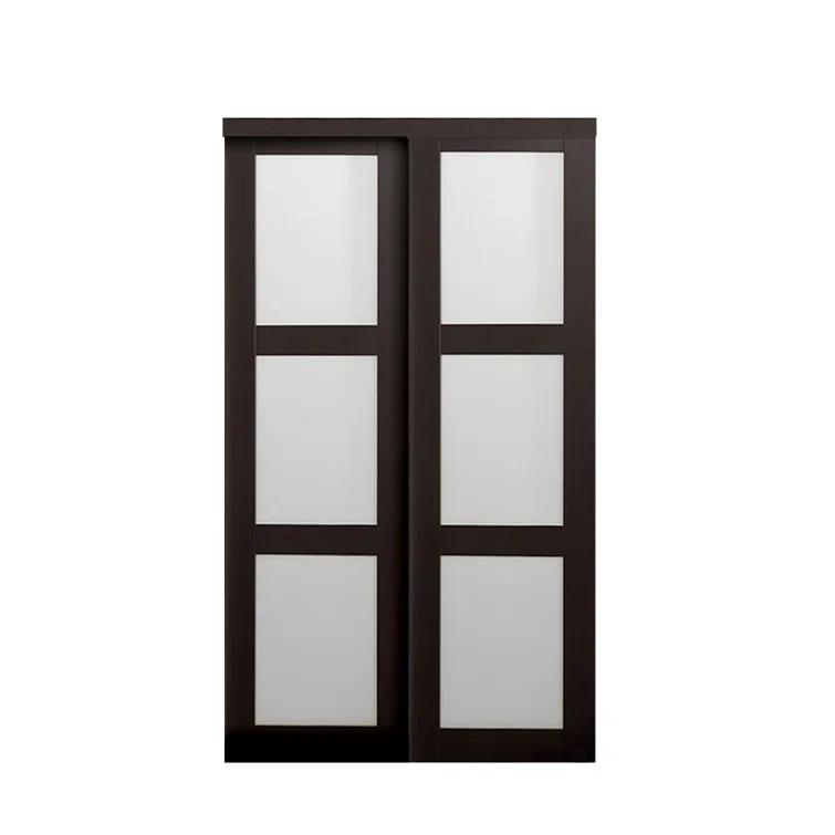 Renin 80'' Solid + Manufactured Wood Glass Low-Gloss Sliding Closet Doors