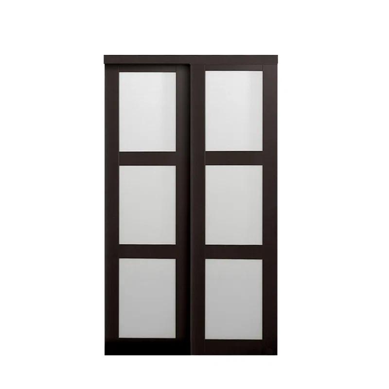 Renin 80'' Solid + Manufactured Wood Glass Low-Gloss Sliding Closet Doors