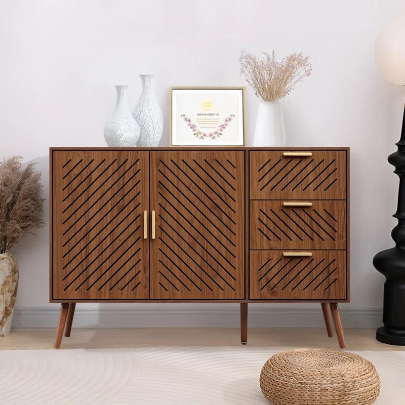 George Oliver Storage Cabinet With 3 Drawers & Double Doors, Kitchen Buffet Sideboard Cabinet,Wood Storage Organizer For Kitchen, Living Room, Dining Room, Brown & Reviews | Wayfair