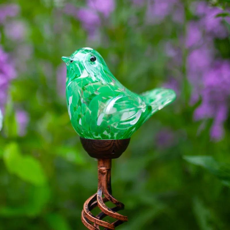 Exhart Exhart Solar Pearlized Hand Blown Glass Bird Garden Stake, 6 by 31 Inches