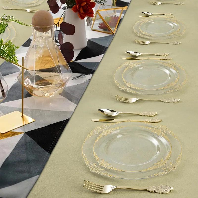 Rosdorf Park Plastic Plates,Disposable,Party,Thanksgiving,350PCS,100 Rim Plates,50 ware,50Napkins