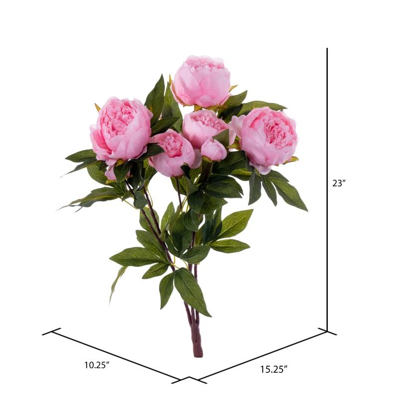Primrue 23" Artificial Brush Pink Peony Spray with 6 Flowers