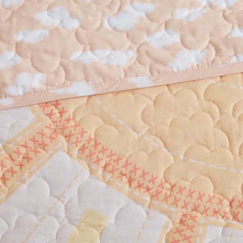 Intelligent Design Kids Dawn Sunshine Clouds Yellow/Coral 100% Cotton Reversible Quilt Set Full/Queen
