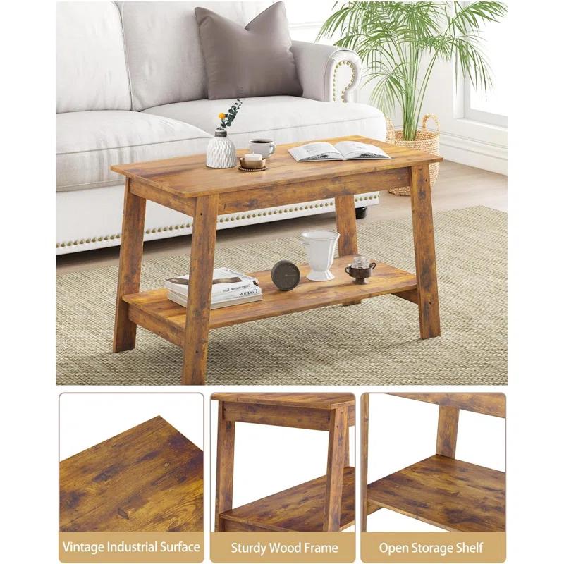 Winston Porter 2-Tier Coffee Table, Modern Farmhouse Coffee Table With Storage Shelf